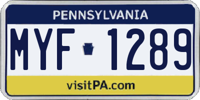 PA license plate MYF1289