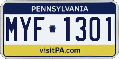 PA license plate MYF1301