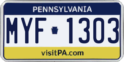 PA license plate MYF1303