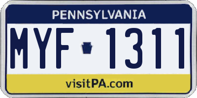 PA license plate MYF1311
