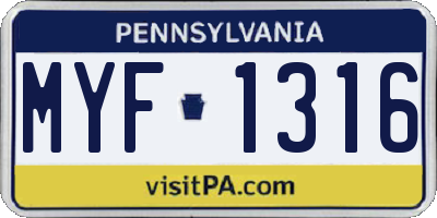 PA license plate MYF1316