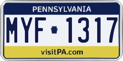 PA license plate MYF1317