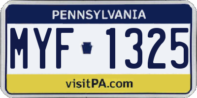 PA license plate MYF1325