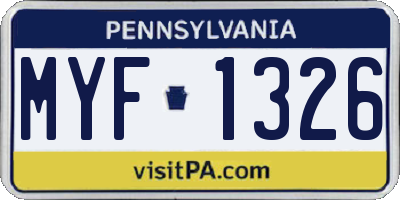 PA license plate MYF1326