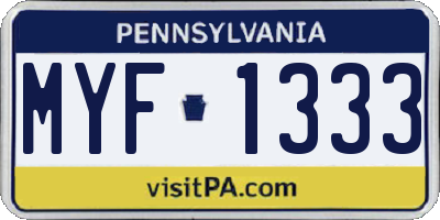 PA license plate MYF1333