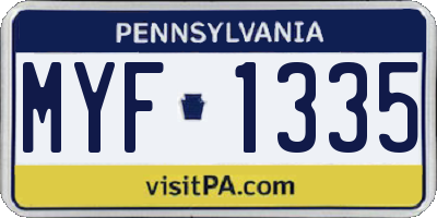 PA license plate MYF1335