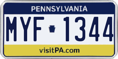 PA license plate MYF1344