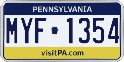 PA license plate MYF1354