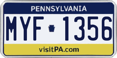 PA license plate MYF1356