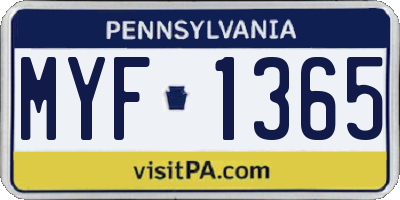PA license plate MYF1365