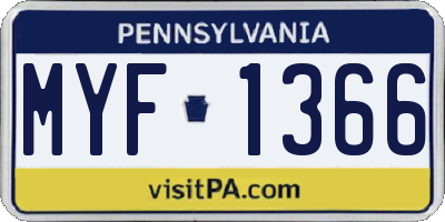PA license plate MYF1366
