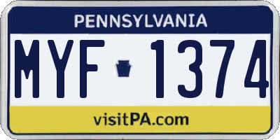 PA license plate MYF1374