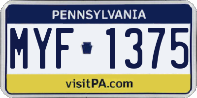 PA license plate MYF1375