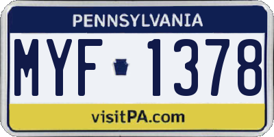 PA license plate MYF1378
