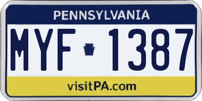 PA license plate MYF1387