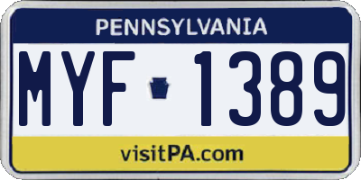 PA license plate MYF1389