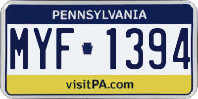 PA license plate MYF1394