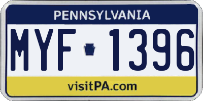 PA license plate MYF1396