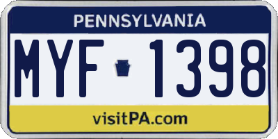 PA license plate MYF1398