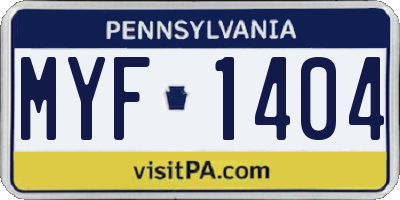 PA license plate MYF1404