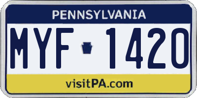 PA license plate MYF1420