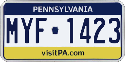 PA license plate MYF1423