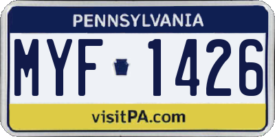 PA license plate MYF1426