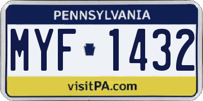 PA license plate MYF1432