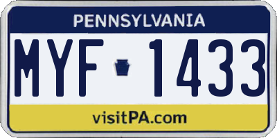 PA license plate MYF1433
