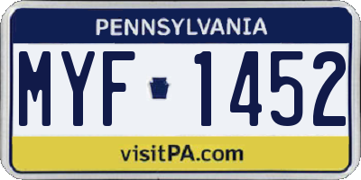 PA license plate MYF1452