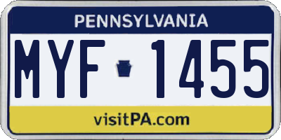 PA license plate MYF1455
