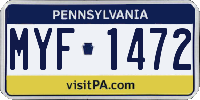 PA license plate MYF1472