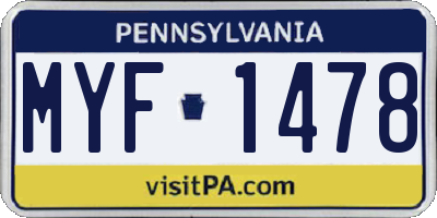 PA license plate MYF1478