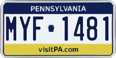 PA license plate MYF1481