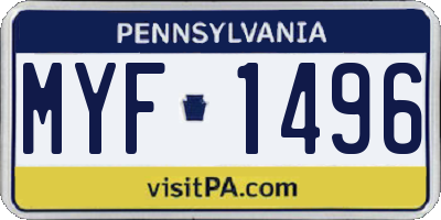 PA license plate MYF1496