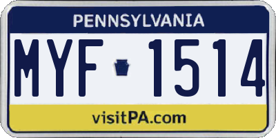 PA license plate MYF1514