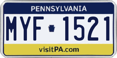 PA license plate MYF1521