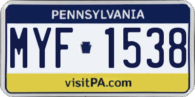 PA license plate MYF1538