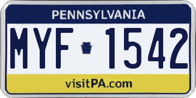 PA license plate MYF1542