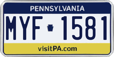 PA license plate MYF1581