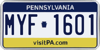 PA license plate MYF1601