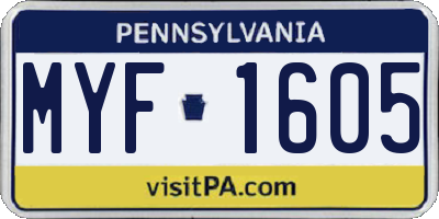 PA license plate MYF1605