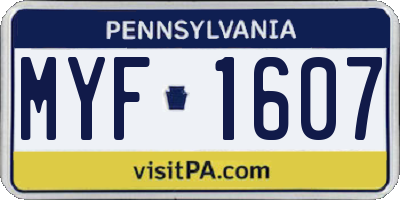 PA license plate MYF1607