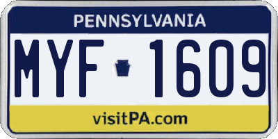 PA license plate MYF1609