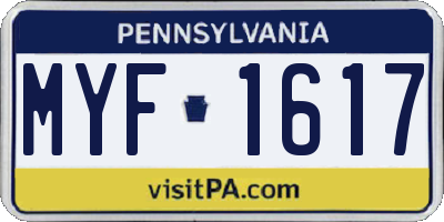 PA license plate MYF1617