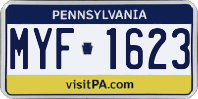 PA license plate MYF1623