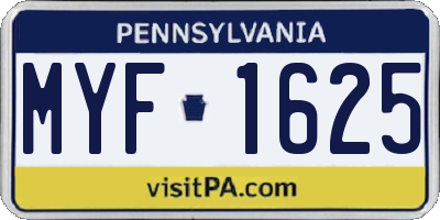 PA license plate MYF1625