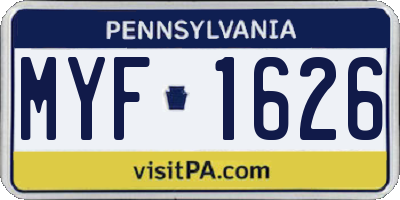 PA license plate MYF1626