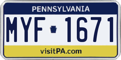 PA license plate MYF1671
