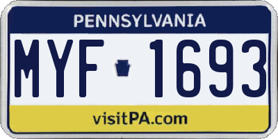 PA license plate MYF1693
